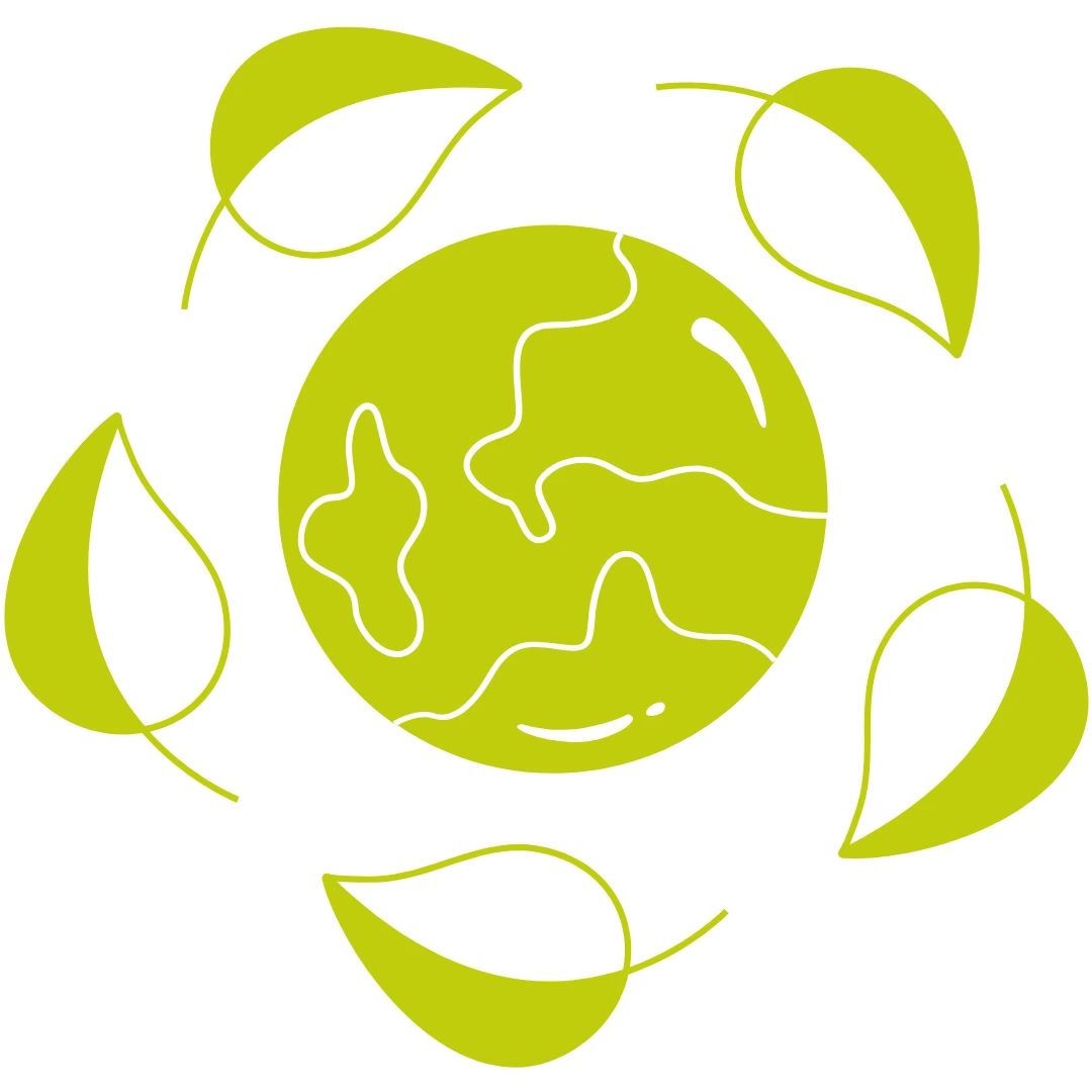 Icône de la terre avec autour des feuilles qui l'encerclent
