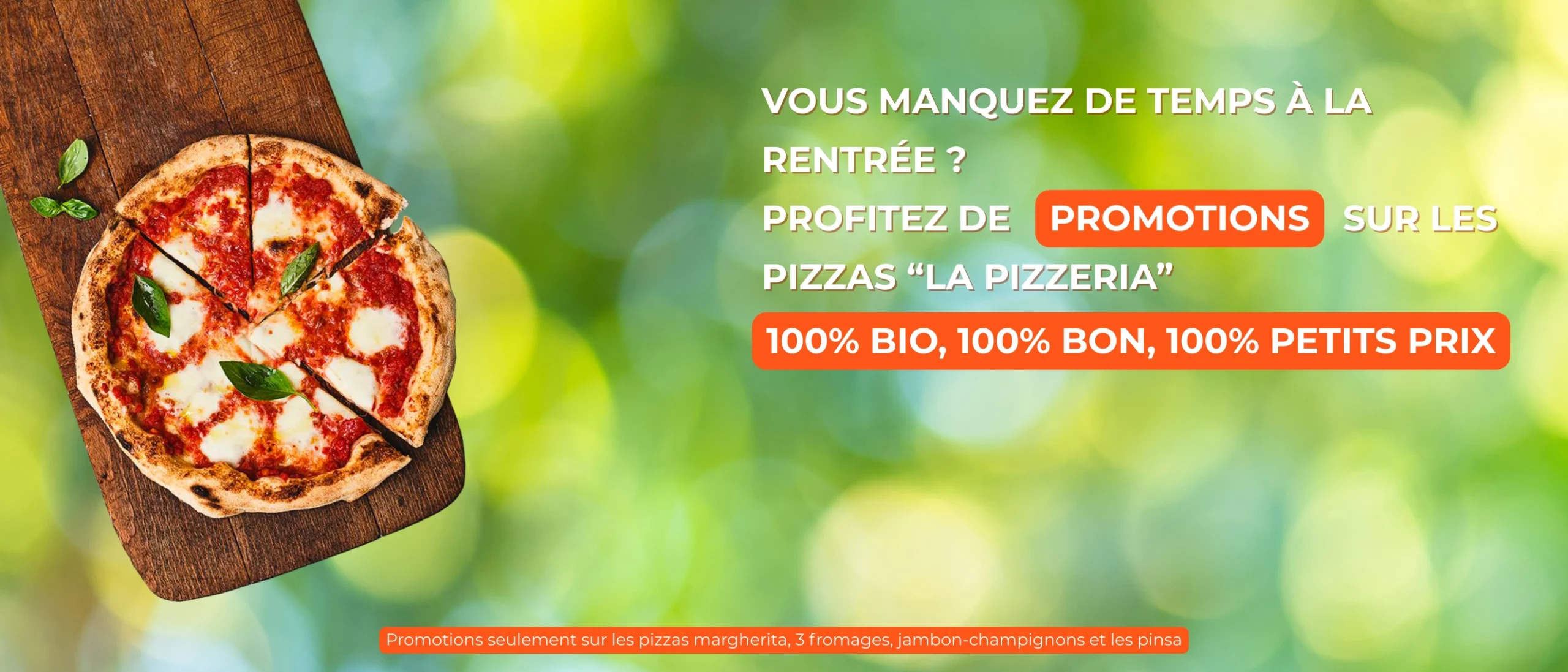 Bannière site promotion pizzas Promotions sur les pizzas "la pizzeria"