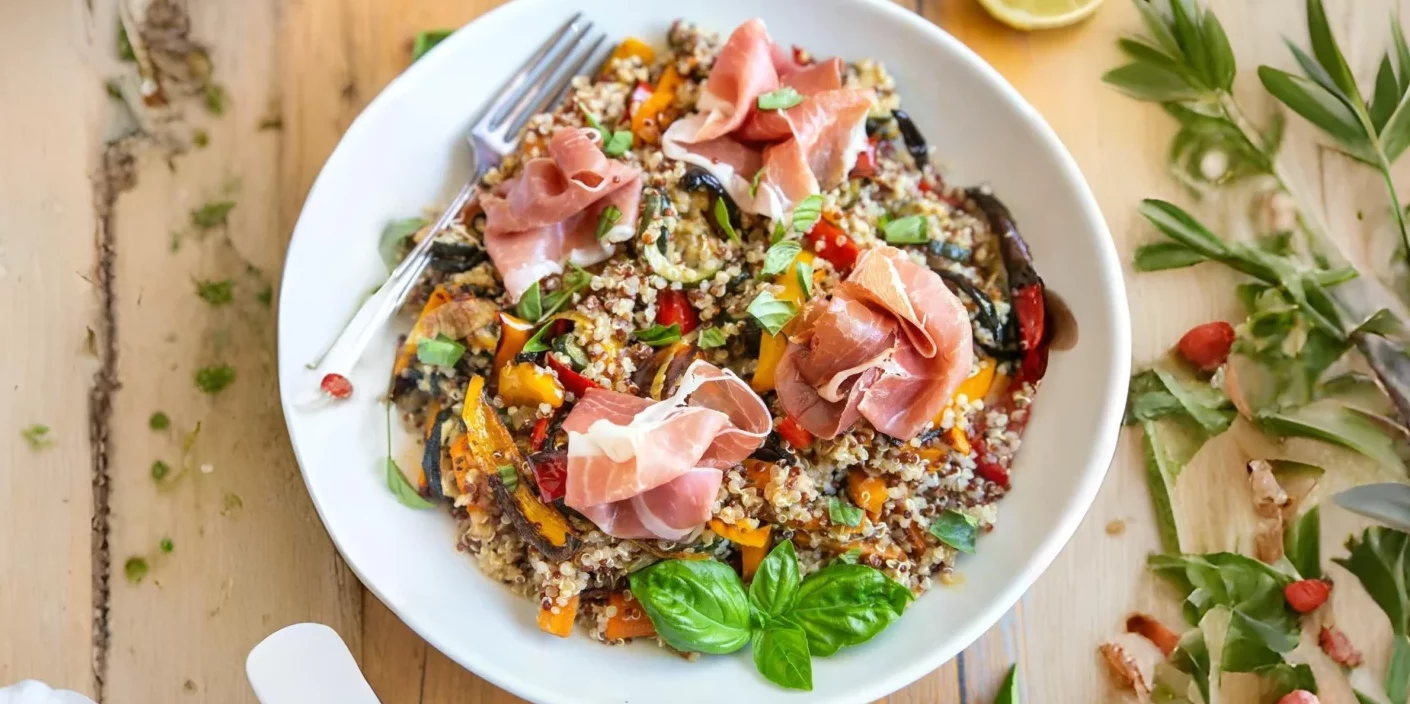 Quinoa jambon cru et sauce au miel. Recette La Menthe Poivrée